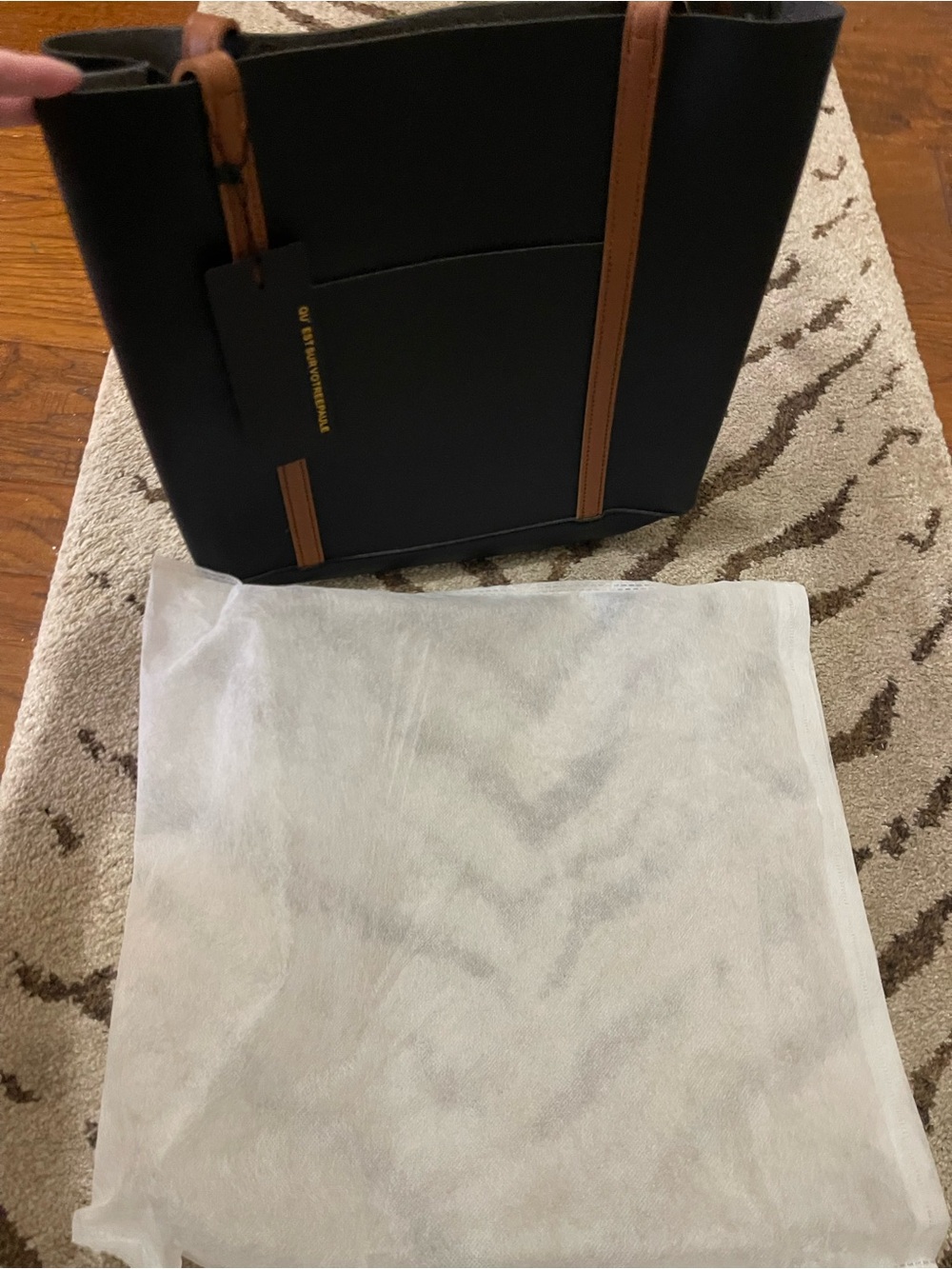 Black & Tan Tote Bag with Front Pocket - Unbranded